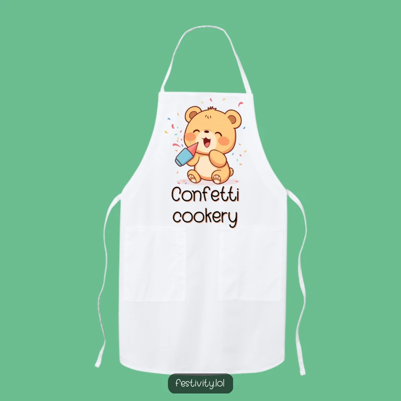 Funny Bear Cub Party Apron: Excited Cub's Confetti Burst, Chef Humor Gift