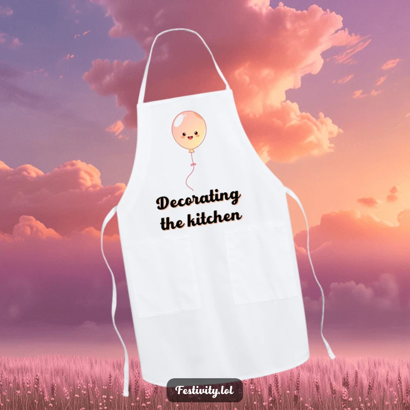 Funny balloon bouncing with streamers, a humorous and practical apron for cooking and parties.