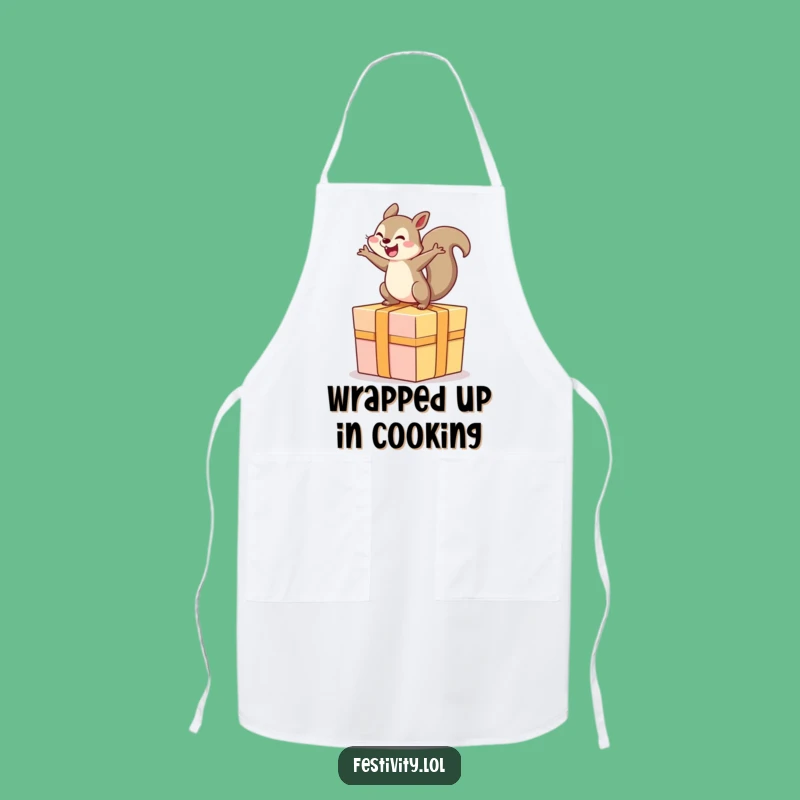 Funny Squirrel Apron: Chef's Delight with a Rodent on a Giant Present