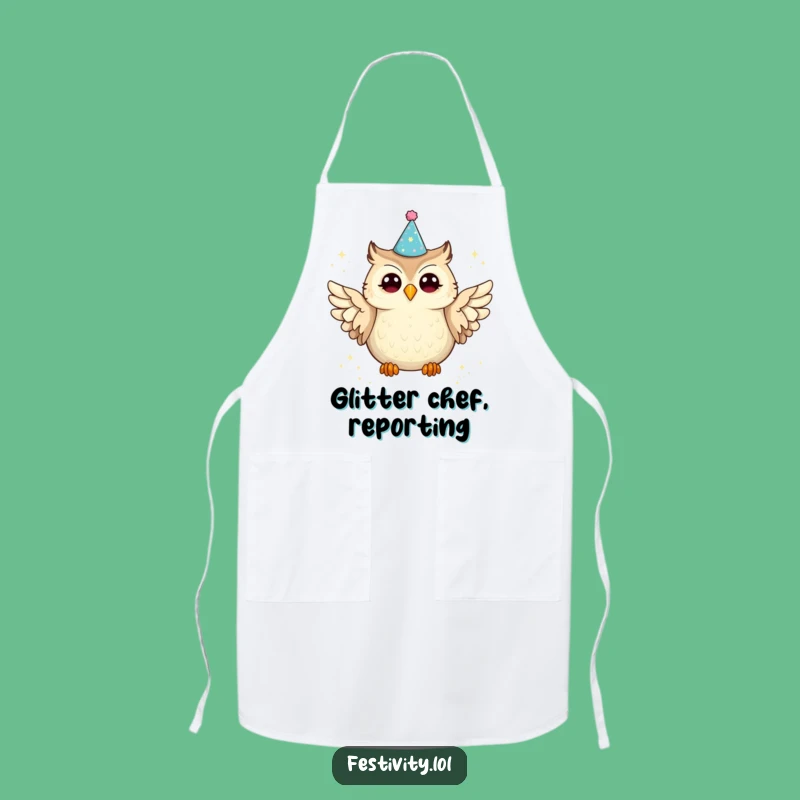 Funny Owl Party Apron: Kitchen Fun, Glitter Spill, Perfect Chef Gift