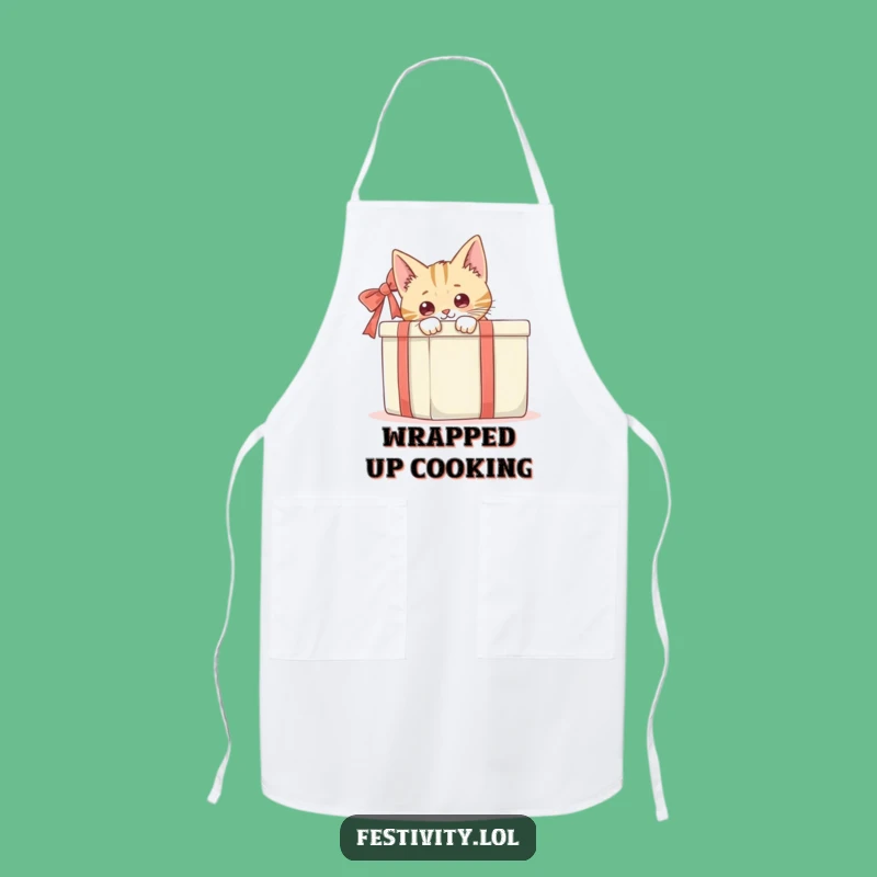 Funny Cat Gift Box Apron: Cook with Curiosity and Hilarious Feline Flair!