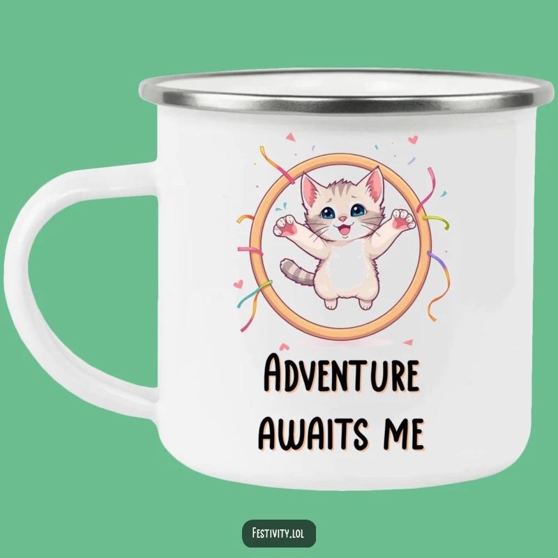 Funny Kitten Hoop Leap Camping Mug: Sip Laughs on Playful Adventures!