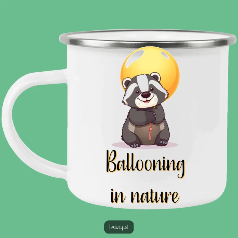 Funny Badger Balloon Camping Mug: Hugs for Your Adventures