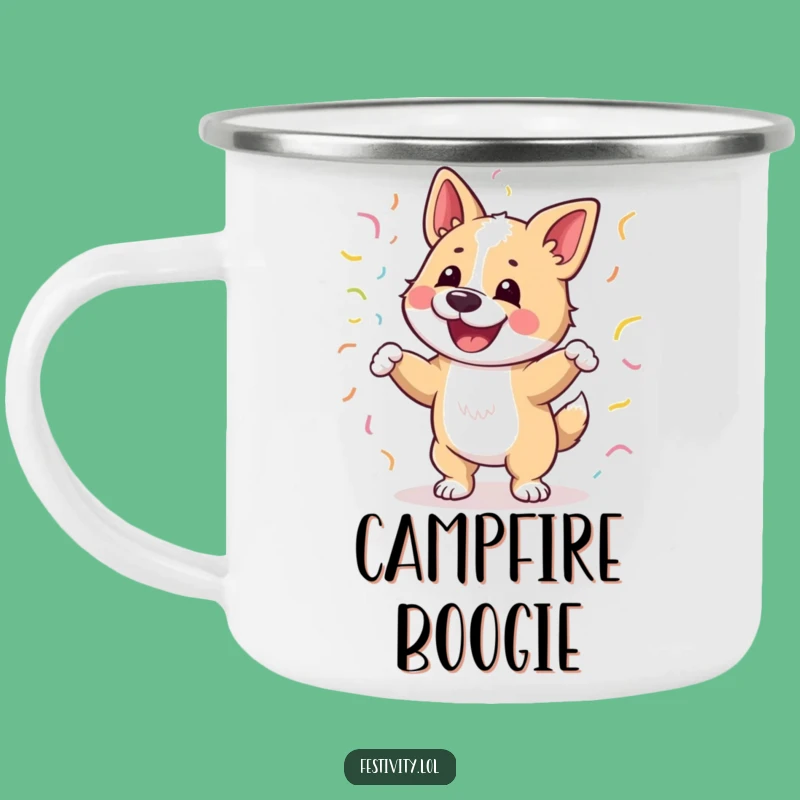 Funny Dancing Dog Camping Mug: Trail Party Vibes, Humorous Outdoor Gear