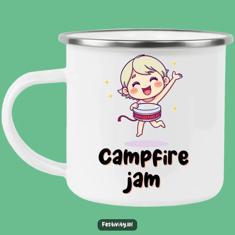 Funny Dancing Camping Mug - Tambourine Tunes - Outdoor Rhythm