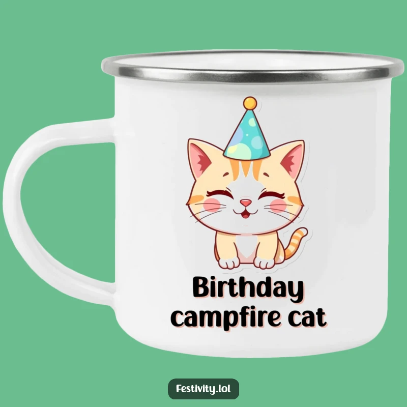 Funny Cat Birthday Camping Mug: Celebrate Outdoors with Feline Fun