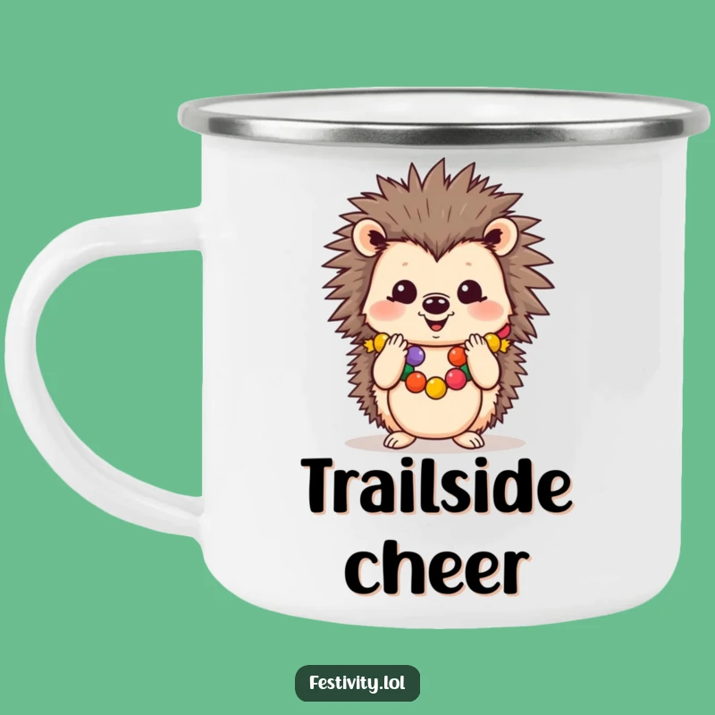 Funny Cheerful Hedgehog Camping Mug: Your Festive Companion for Outdoor Adventures