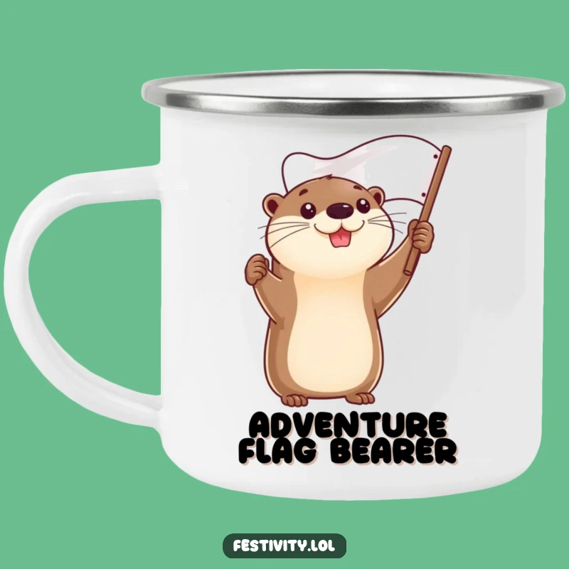 Funny Determined Otter Flag Camping Mug - Adventure Fuelled by Triumph!
