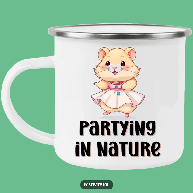 Funny Hamster Party Dress Camping Mug: Enjoy Your Adventure with Hilarious Festive Vibes!