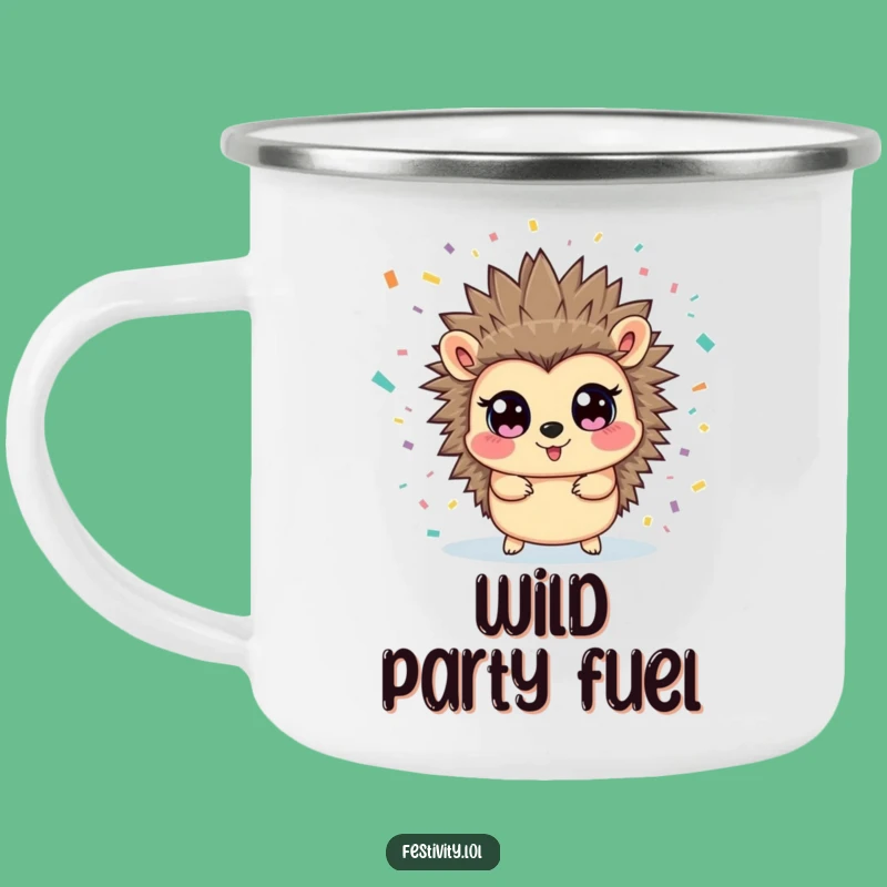 Funny Hedgehog Confetti Camping Mug - Adventure Fuelled by Surprise!
