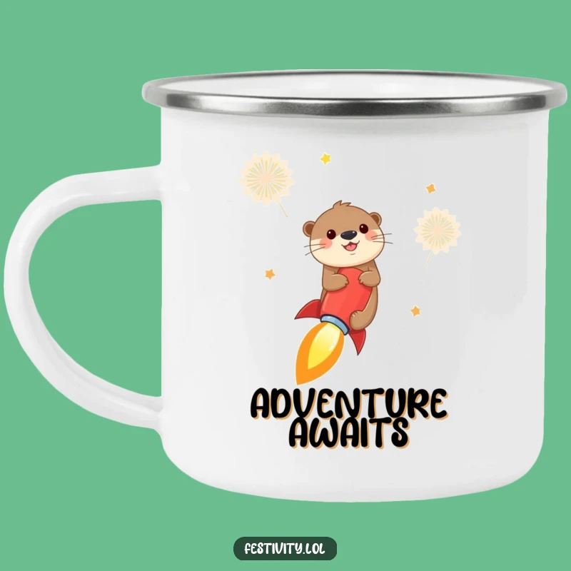Funny Otter Rocket Camping Mug: Outdoor Adventure, Cheerful Brew, Rugged Gift