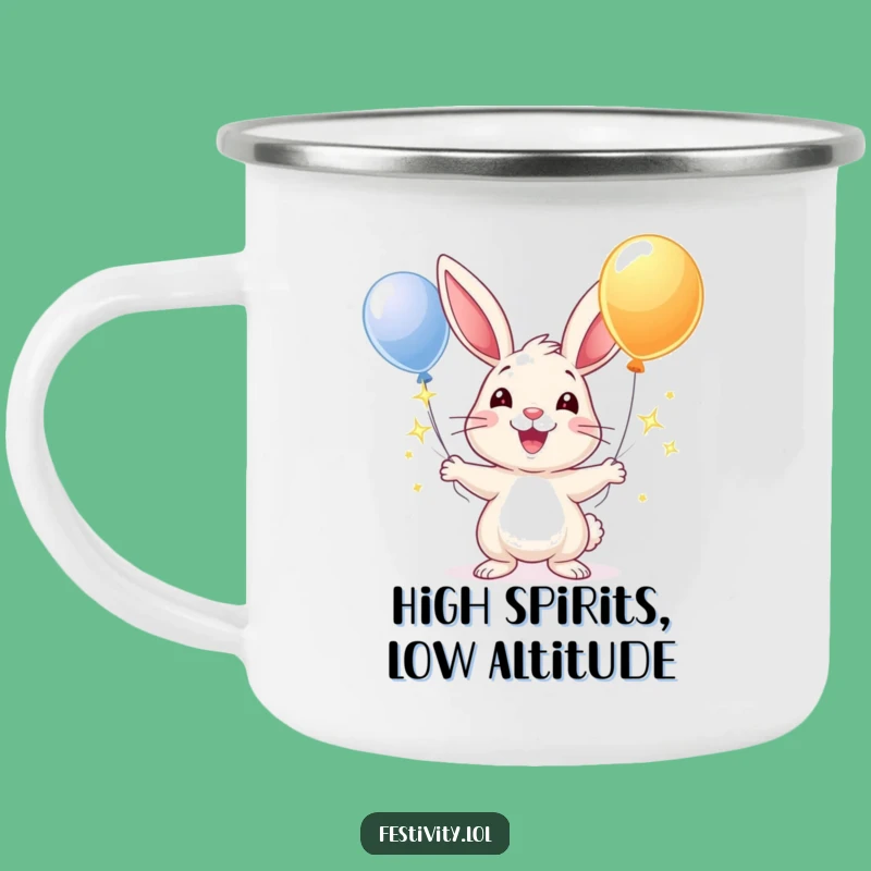 Funny Rabbit Juggling Balloons Camping Mug: Adventure Fuelled by Cheer!