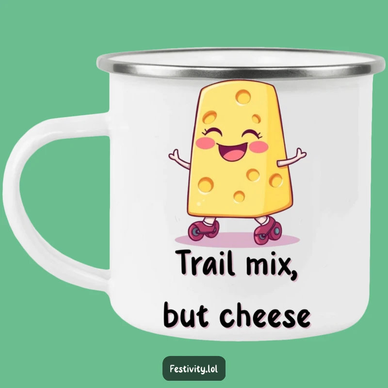 Funny Tripping Cheese Camping Mug: Adventure Fuel with Cheesy Humor