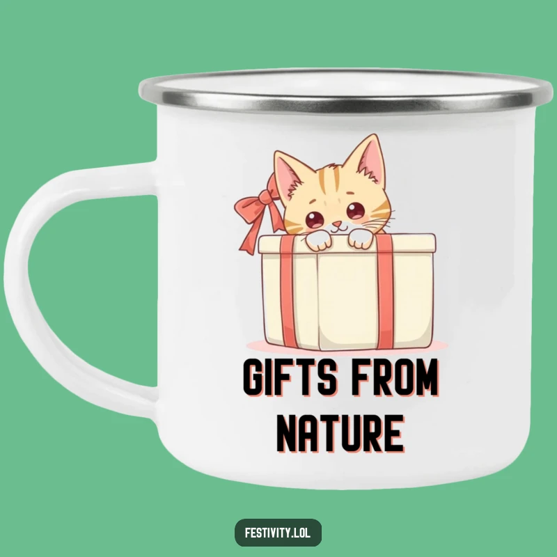 Funny Cat Gift Box Camping Mug: Enjoy Your Adventure with Hilarious Feline Curiosity!