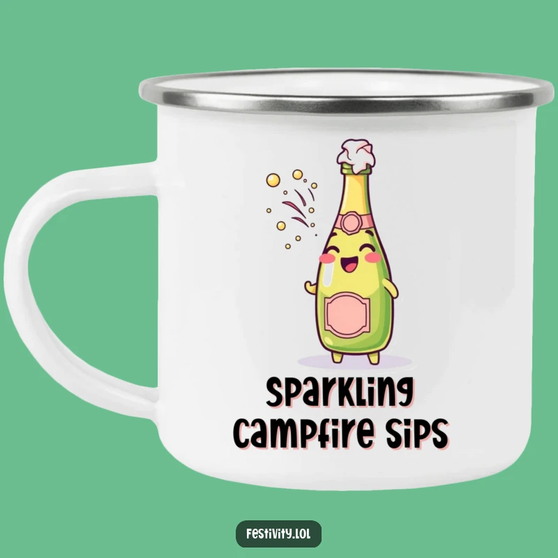 Funny Champagne Pop Camping Mug: Cheerful Bubbly Enamel, Festive Funny Gift