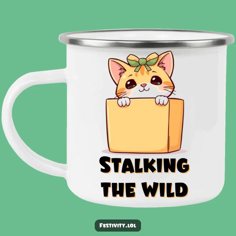 Funny Curious Cat Camping Mug: Outdoor Pet Adventure, Durable Funny Gift Cup