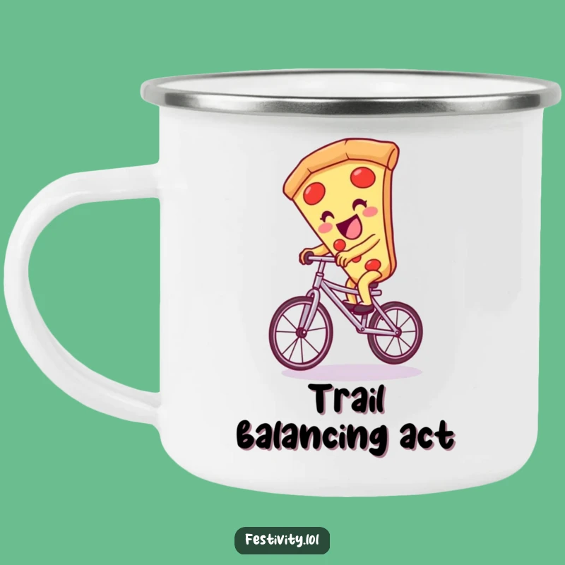 Funny Pizza Unicycle Camping Mug: Adventure Fuelled by Laughter!