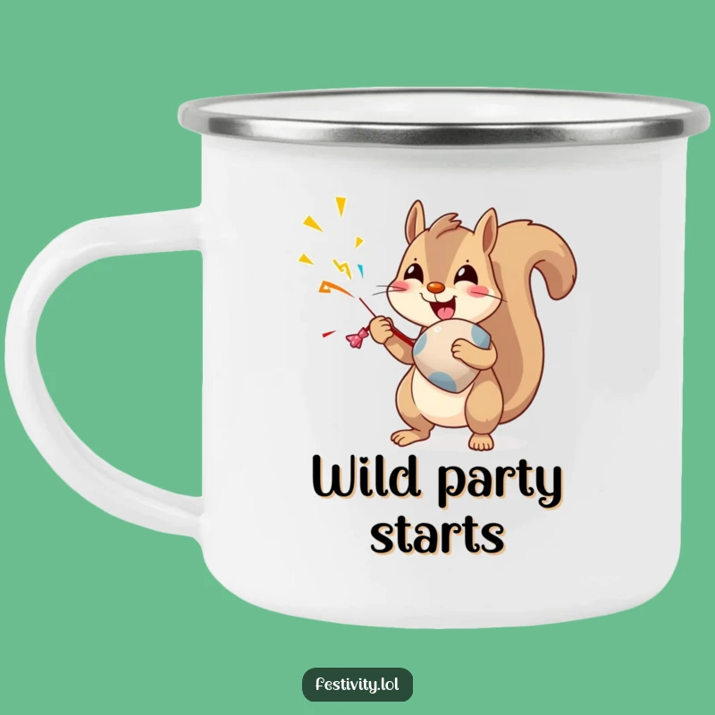 Durable Funny Squirrel Party Popper Camping Mug: Adventure Fuelled by Fun