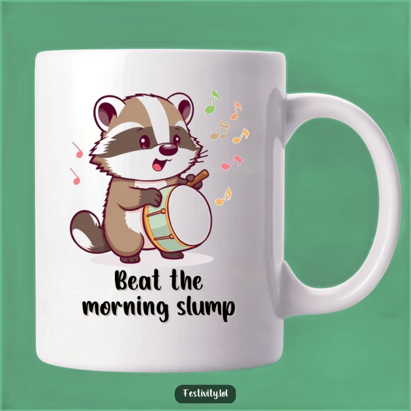 Funny Determined Badger Drummer Mug: A Hilarious Gift for Music Lovers!