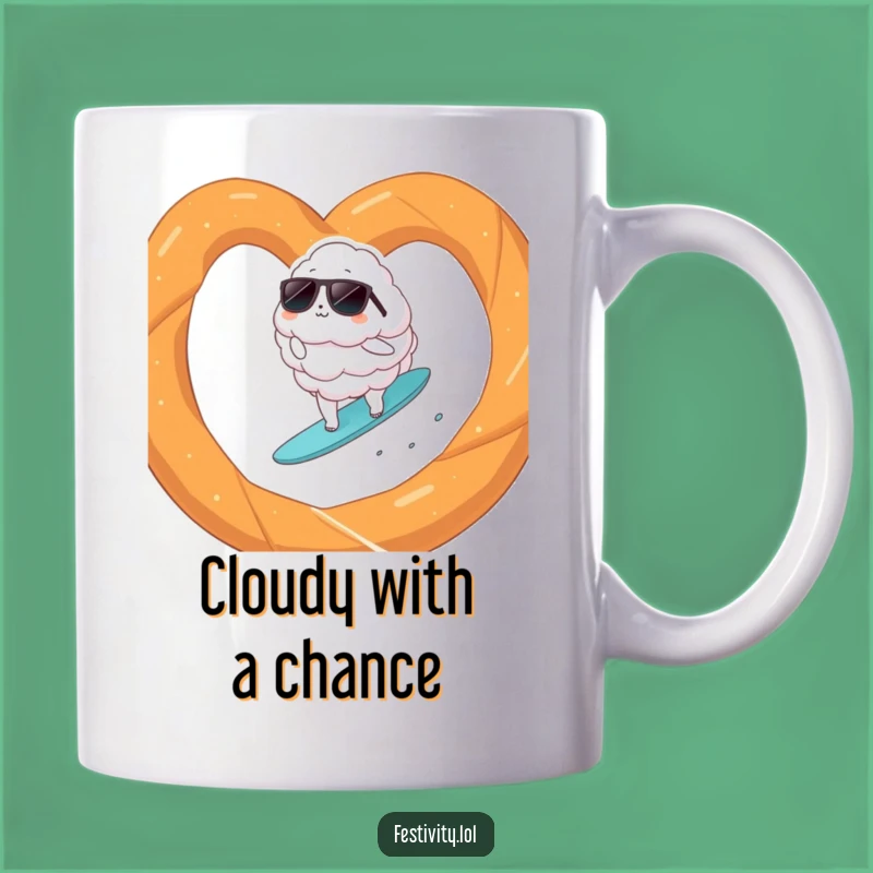 Funny Cloud Surfer Pretzel Mug: Hilarious Surreal Gift for Dreamers