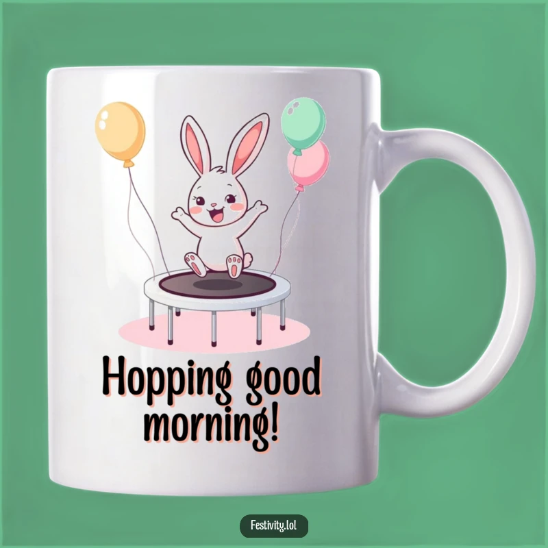 Funny Bunny Trampoline Mug: Bounce into Fun, Perfect Cheerful Gift
