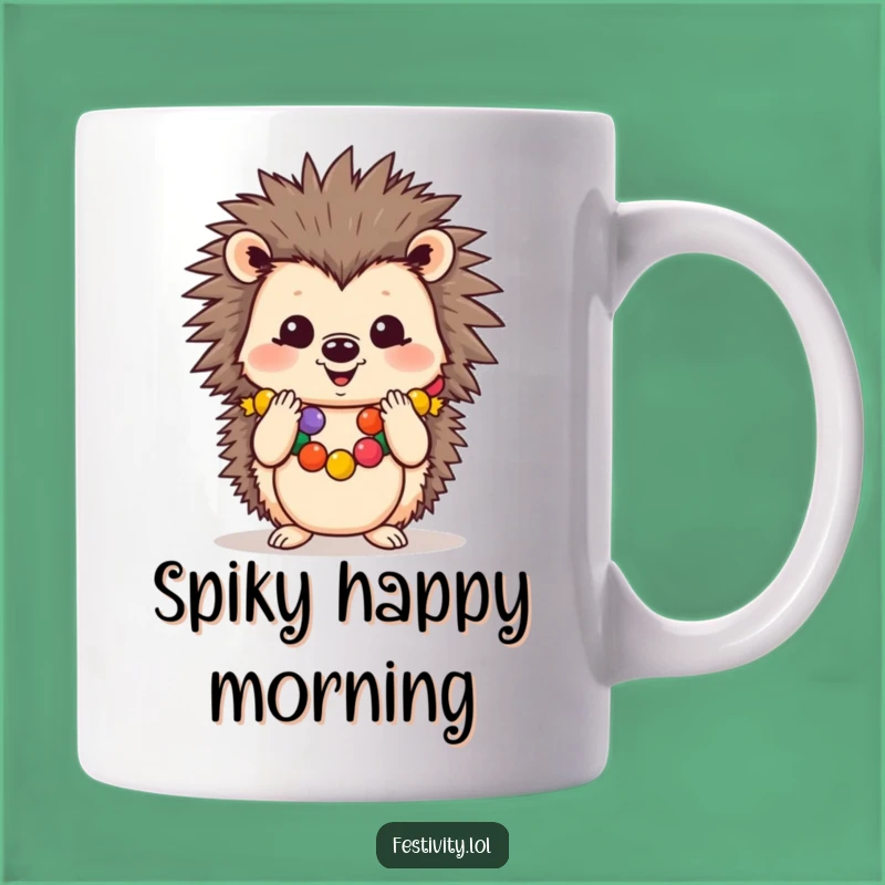 Funny Cheerful Hedgehog Mug: Celebrate Joy with This Adorable Festive Gift