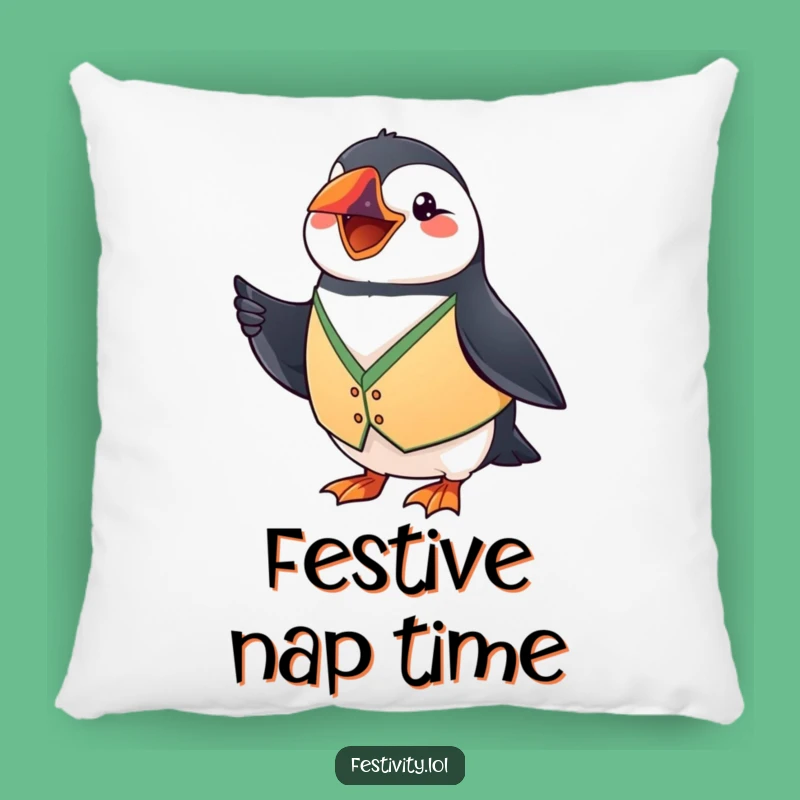 Comfy Funny Puffin Flag Pillow: Huggable Festive Cheer