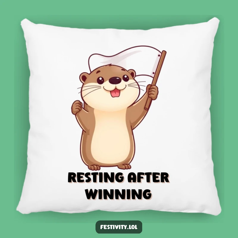 Funny Determined Otter Flag Pillow - Cozy Comfort & Triumphant Decor!