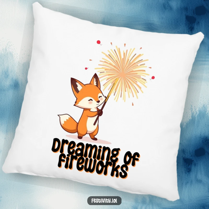 Funny Fox Pillow: A determined fox holding a firework, offering cozy comfort and a humorous, explosive vibe.