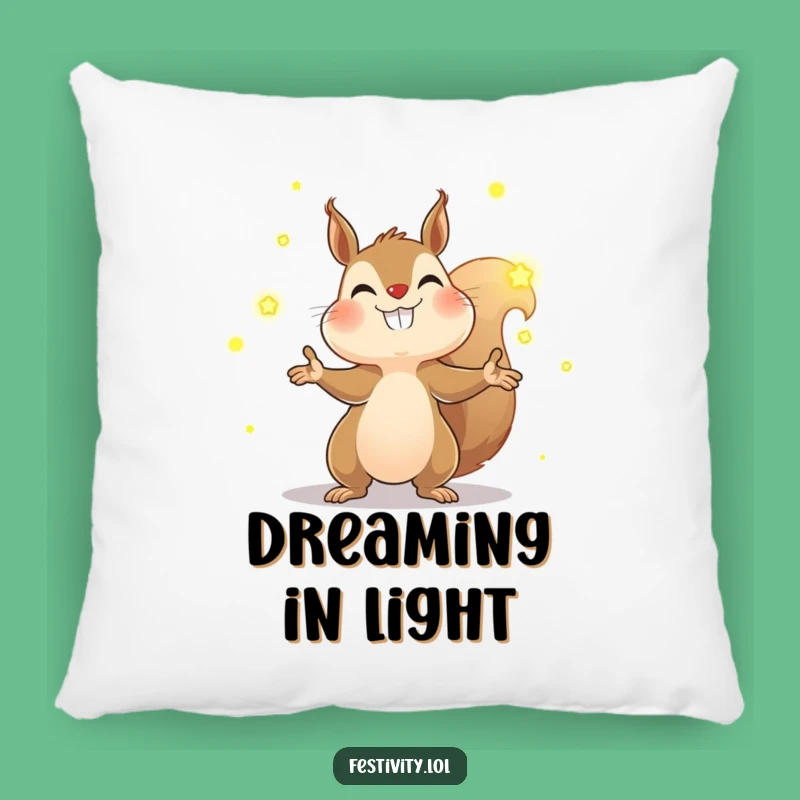 Funny Squirrel Firefly Pillow: Cozy Glow, Determined Comfort, Adorable Gift