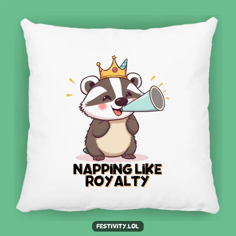 Funny Badger Party Pillow: Comfy Cushion for Royal Relaxation