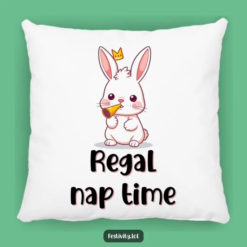 Funny Rabbit Pillow: Royal Comfort with a Crowned Horn Blower
