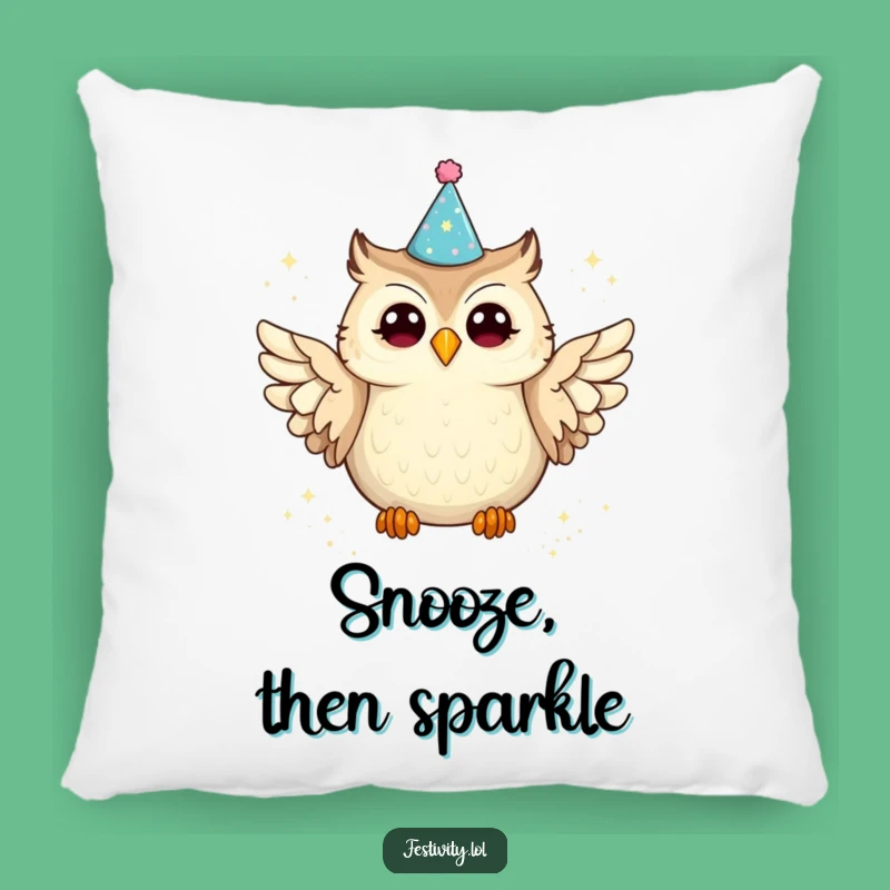 Funny Owl Party Pillow: Cozy Glitter Spill Comfort, Adorable Humorous Gift