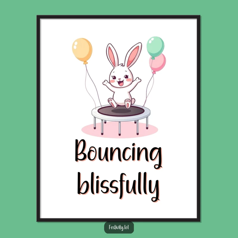 Funny Bunny Trampoline Digital Print: Instant Joy for Your Walls, Unique Funny Gift