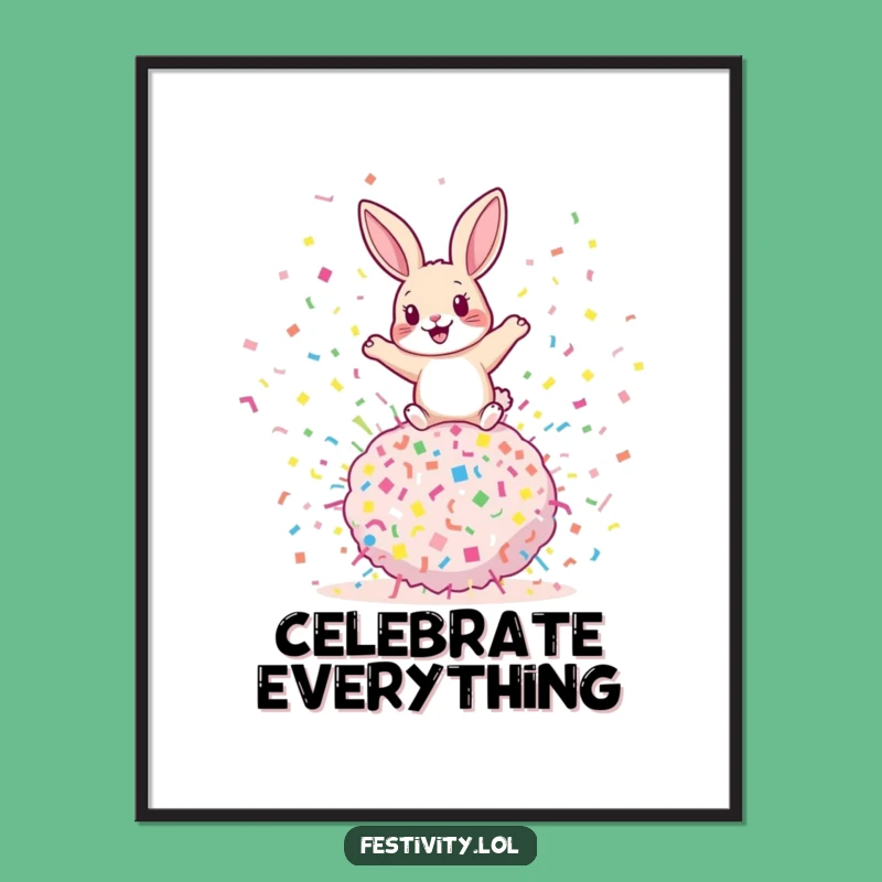 Funny Rabbit Confetti Digital Art: Bouncing Fun, Instant Whimsical Decor