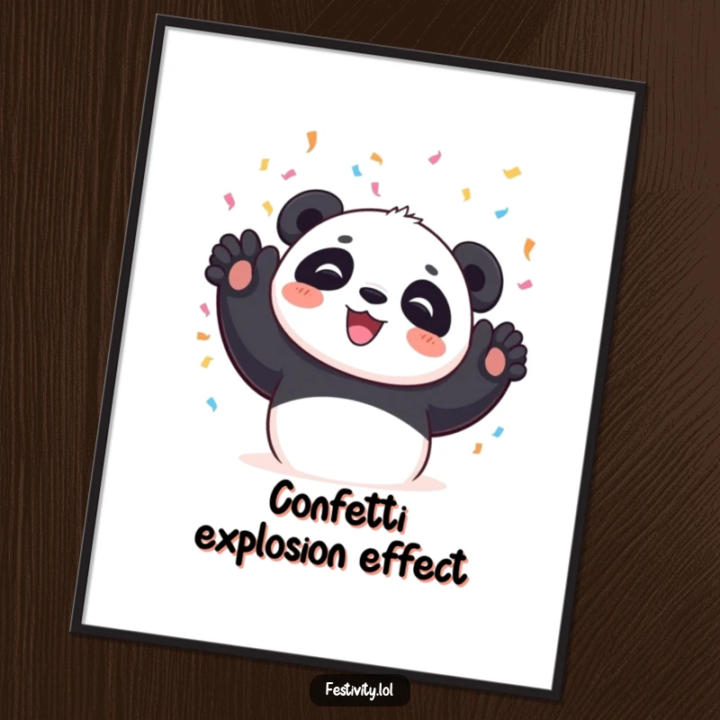 Funny Panda Digital Art Print featuring a panda gleefully tossing a vibrant cascade of confetti, adding festive cheer.