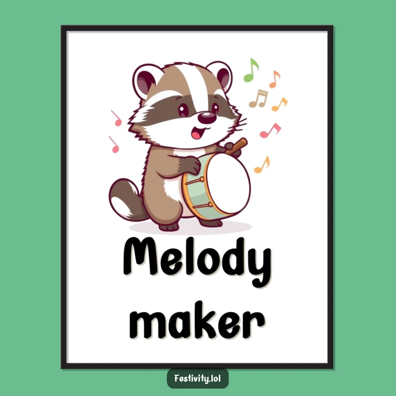 Funny Badger Drummer Digital Art Print: Musical Wall Decor!