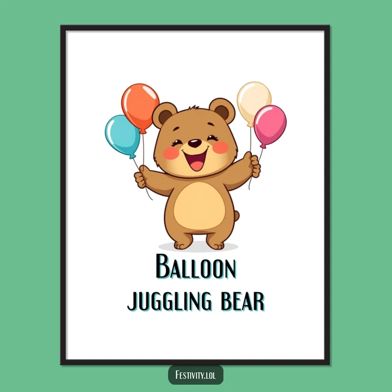 Funny Bear Juggling Digital Art Print: Instant Download of Hilarious and Joyful Decor