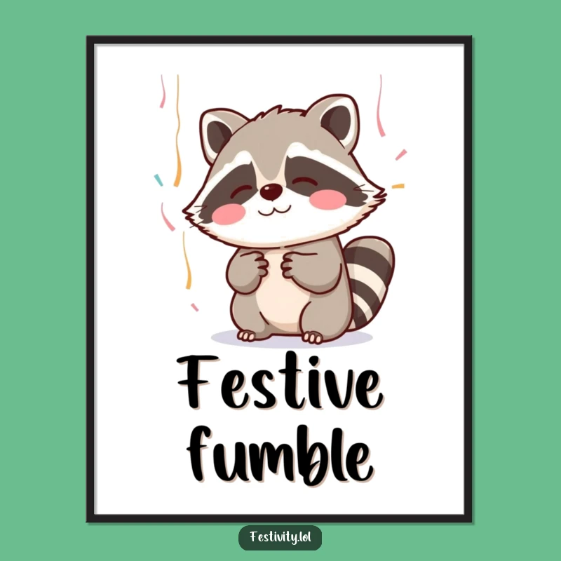 Funny Blushing Raccoon Digital Art Print: Adorable and Hilarious Decor!