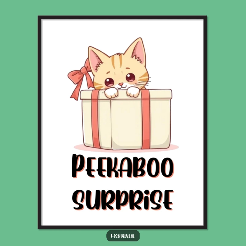 Funny Cat Gift Box Digital Art Print: Hilarious Art for a Playful Space!