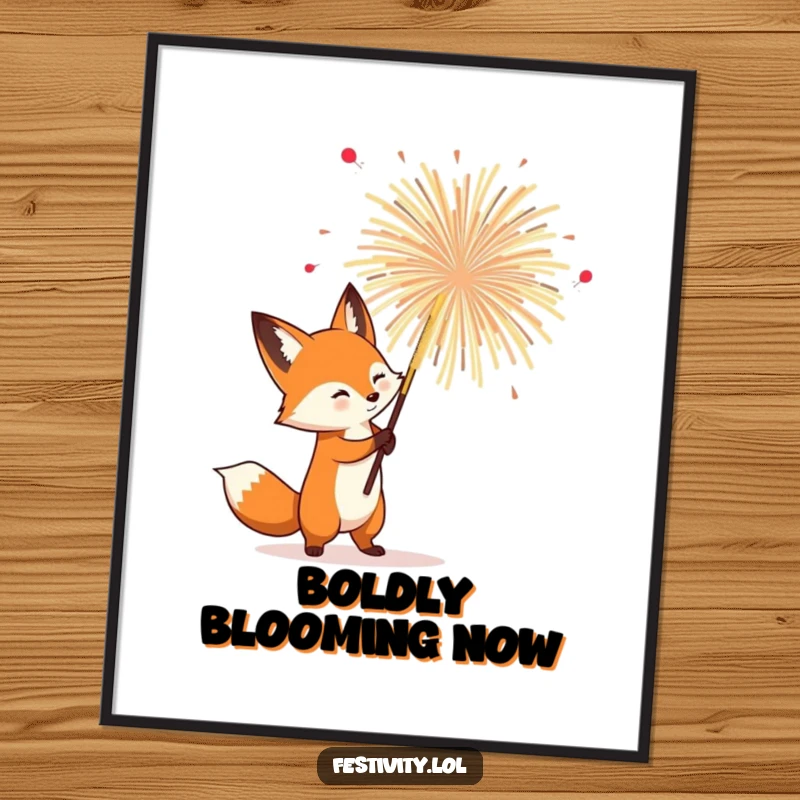 Funny Fox Digital Art: A determined fox holding a large firework, perfect for bold, humorous, and explosive wall decor.