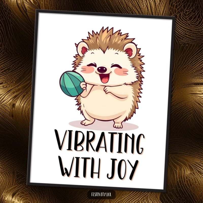 Funny hedgehog shaking a maraca with intense focus and delight, offered as a downloadable digital art print for instant festive decor.