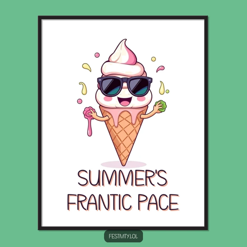 Funny Ice Cream Digital Art: Printable Comical Summer Juggling, Instant Funny Gift Download