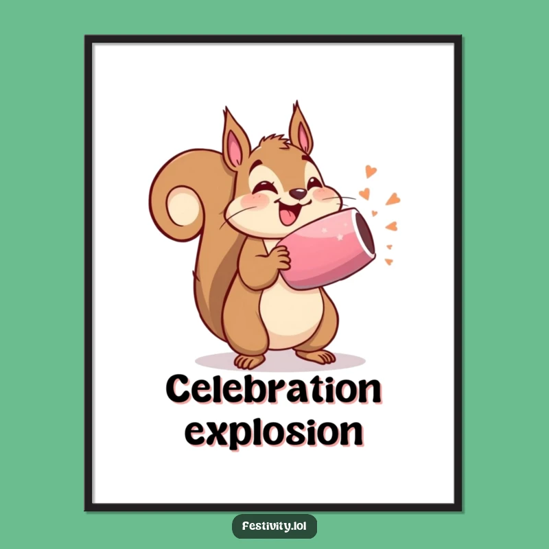 Funny Party Squirrel Digital Art: Instant Celebration Download, Joyful Print