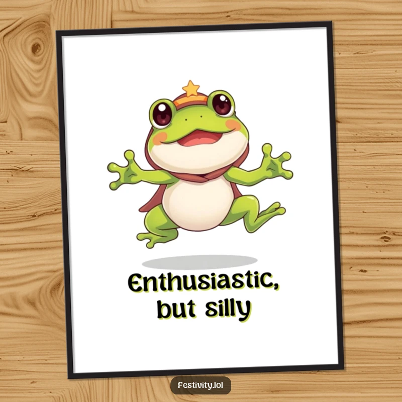Funny Frog Digital Art: A silly frog in costume leaps with enthusiasm, bringing humorous energy to your digital space.