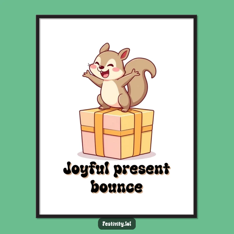 Funny Squirrel Digital Art: Delighted Rodent Bouncing on Giant Present