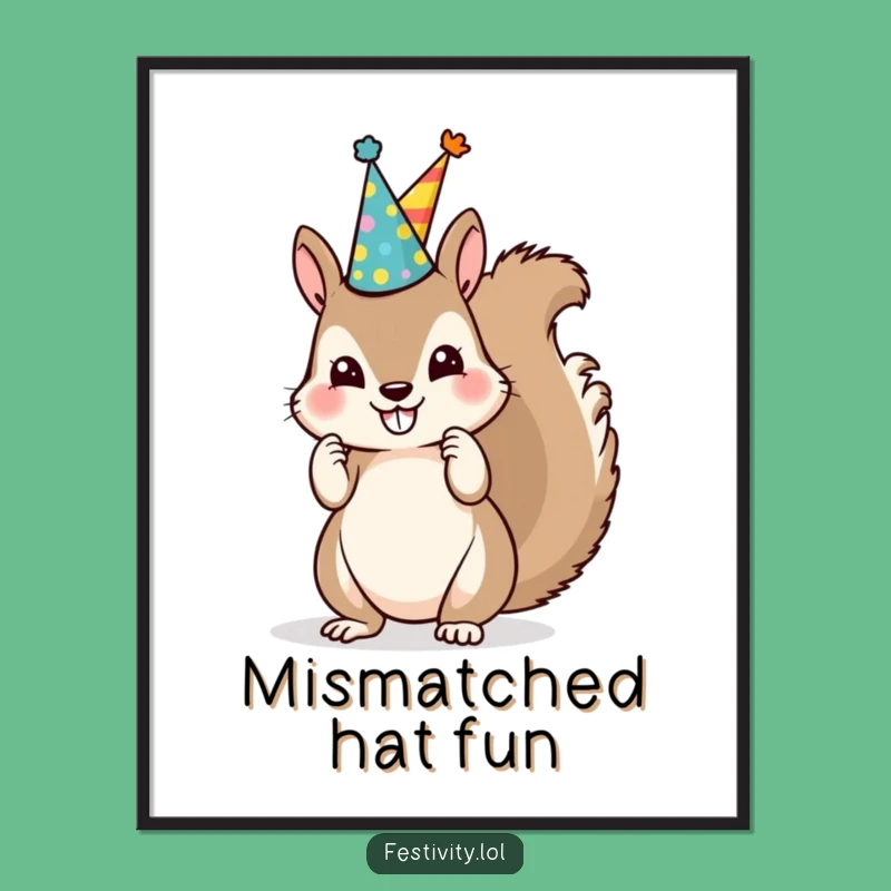 Funny Squirrel Party Hat Digital Print: Instant Whimsy for Your Walls, Unique Funny Gift