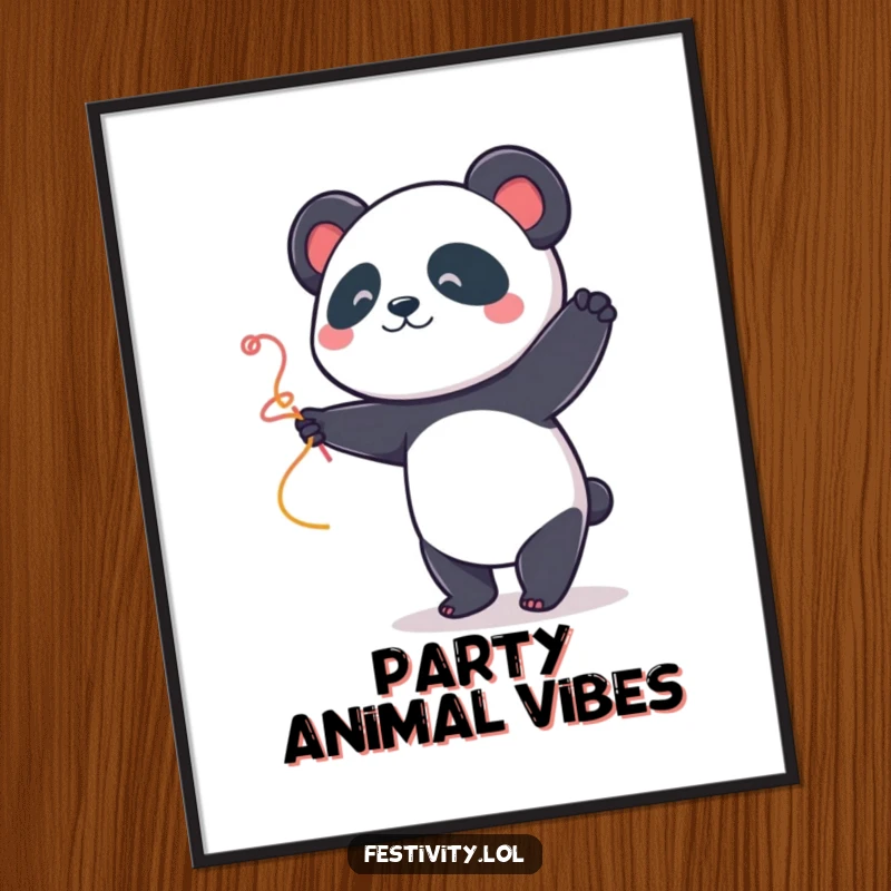 Funny Panda Dancer Digital Art Print: A playful panda dances with a streamer, perfect for instant, cheerful, and humorous wall decor.
