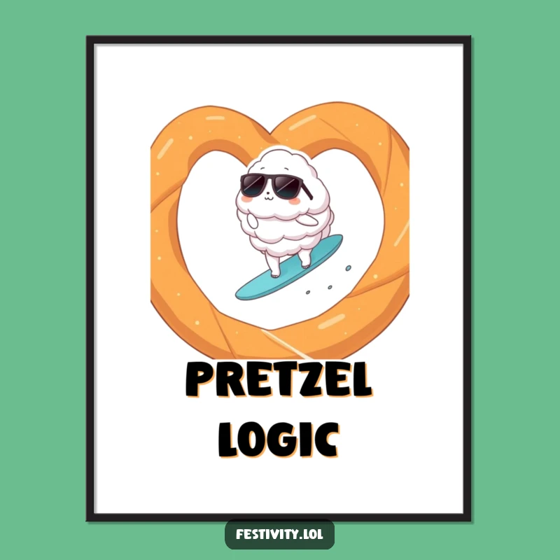 Funny Cloud Surfer Pretzel Digital Art: Instant Download for Surreal Decor