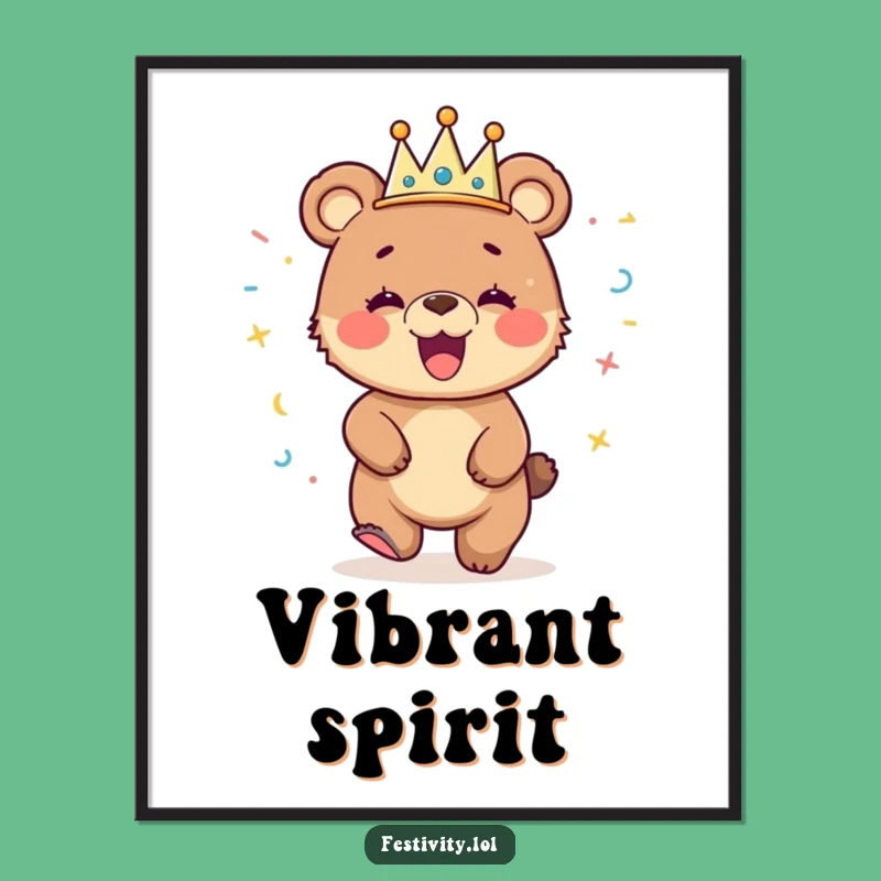 Funny Giggling Bear Cub Dancing Digital Art Print: Hilarious Party Decor!